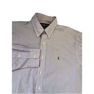 RALPH LAUREN Mens Large Button Up Shirt Blake Purple White Check Green Pony L/S